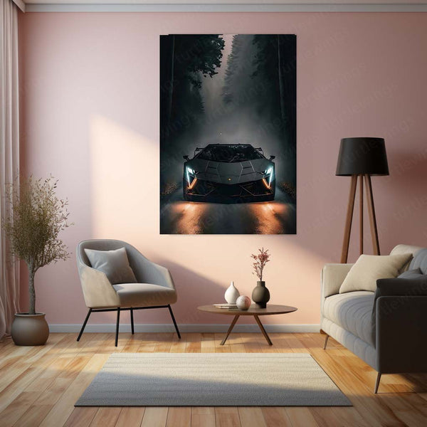 Cars Metal Poster | Lamborghini Aventador – Phantom in the Forest Metal Poster | Supercar Wall Frame