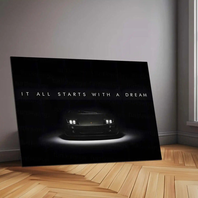 Car Metal Poster | Lamborghini Diablo – It All Starts With a Dream | Legacy, Ambition & Supercar Icon Metal Frame - TURTLEWINGS 