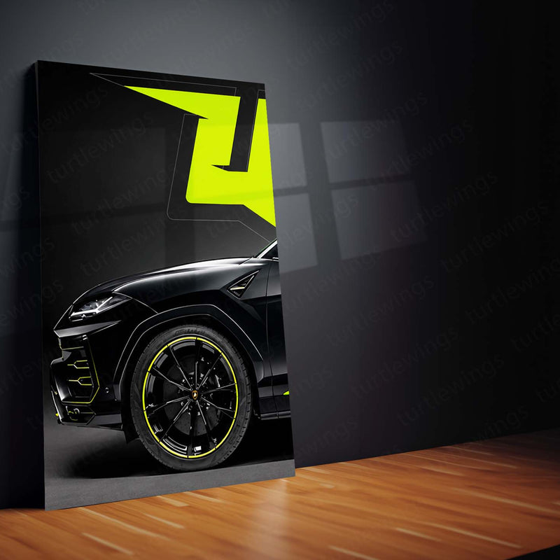 Car Metal Poster Set of 3 | Lamborghini Urus | Black Luxury SUV Supercar Triptych Wall Art | Premium Automotive Metal Print