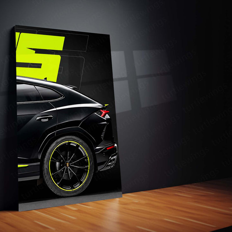 Car Metal Poster Set of 3 | Lamborghini Urus | Black Luxury SUV Supercar Triptych Wall Art | Premium Automotive Metal Print
