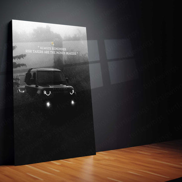 Land Rover Defender with Quote Metal Poster | Off-Road Adventure Wall Art