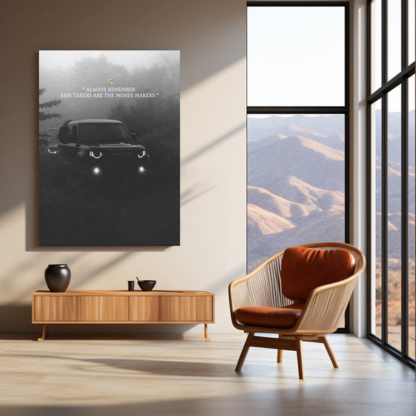Land Rover Defender with Quote Metal Poster | Off-Road Adventure Wall Art