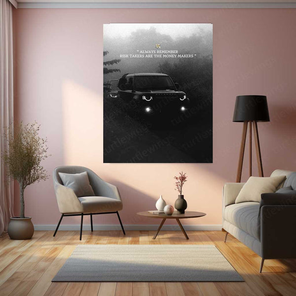 Land Rover Defender with Quote Metal Poster | Off-Road Adventure Wall Art
