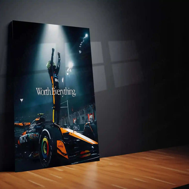 Car Metal Poster | Lando Norris – Worth Everything | Relentless Belief & Modern Racer Mindset Metal Frame - TURTLEWINGS 