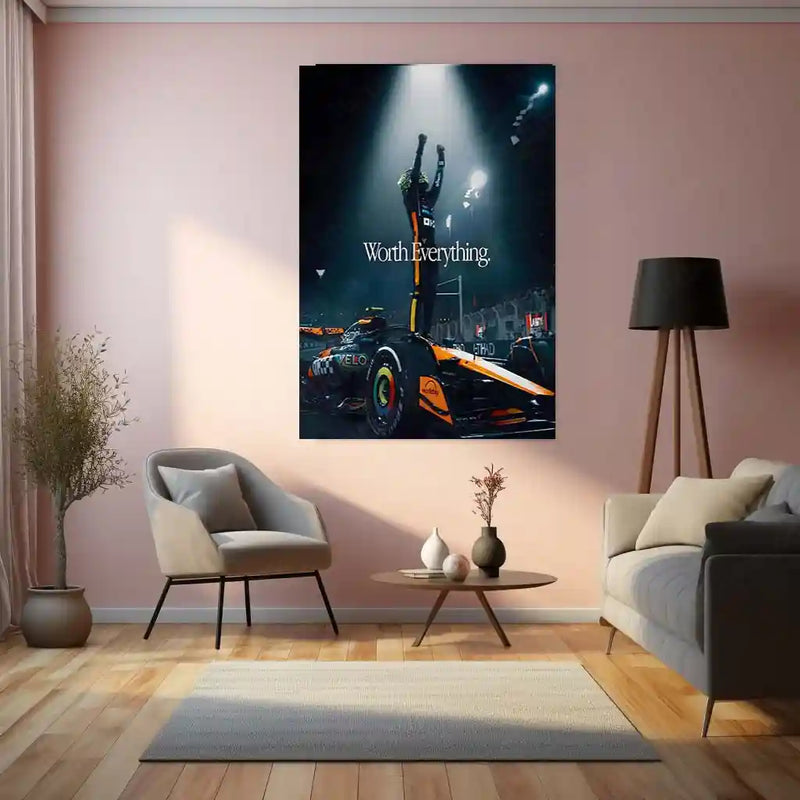 Car Metal Poster | Lando Norris – Worth Everything | Relentless Belief & Modern Racer Mindset Metal Frame - TURTLEWINGS 