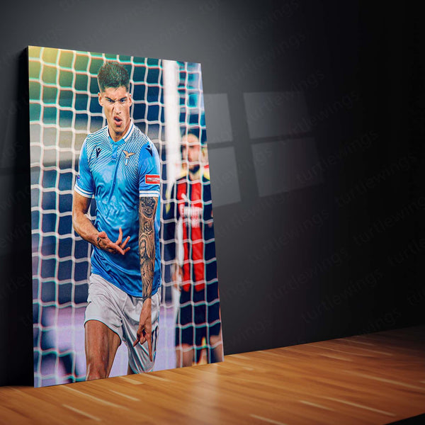 Joaquín Correa Lazio Metal Frame – Home Kit with Captain’s Armband & Tattoo Sleeve | Italian Football Wall Art - TURTLEWINGS 