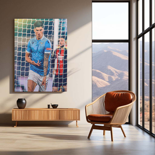 Joaquín Correa Lazio Metal Frame – Home Kit with Captain’s Armband & Tattoo Sleeve | Italian Football Wall Art - TURTLEWINGS 