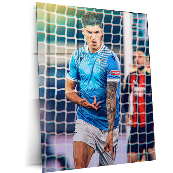 Joaquín Correa Lazio Metal Frame – Home Kit with Captain’s Armband & Tattoo Sleeve | Italian Football Wall Art - TURTLEWINGS 