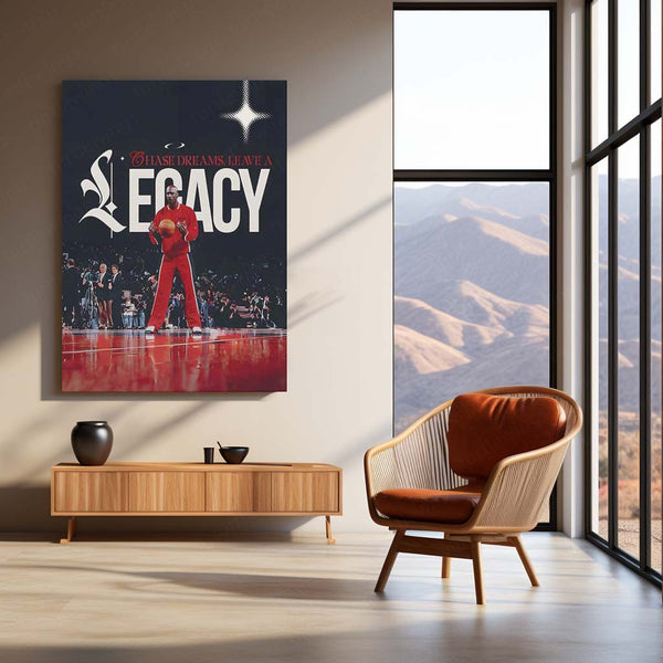 Quote Metal Poster | Michael Jordan – Legacy Over Dreams Metal Frame | GOAT Mentality Basketball Wall Art | Champion Legacy Quote Metal Poster