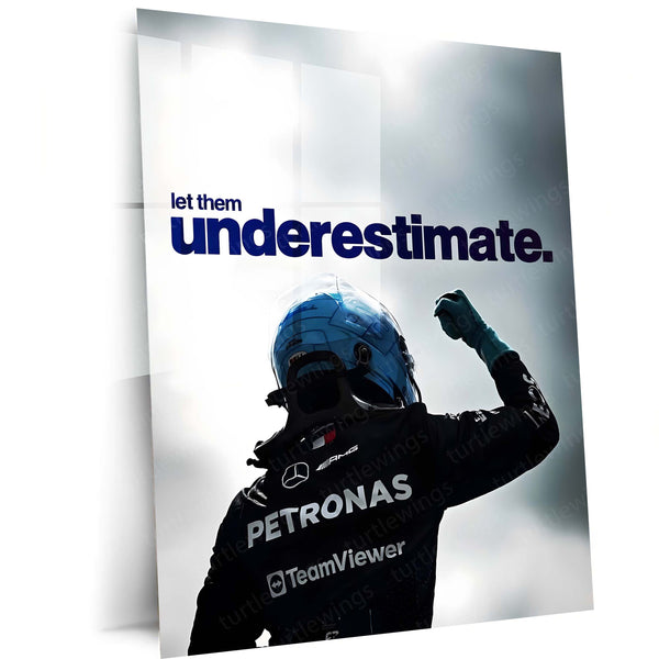Quote Metal Poster | George Russell – Let Them Underestimate Metal Frame Quiet Confidence & Prove-It-Later Mindset Wall Art | Modern F1 Quote Metal Poster