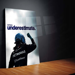 Quote Metal Poster | George Russell – Let Them Underestimate Metal Frame Quiet Confidence & Prove-It-Later Mindset Wall Art | Modern F1 Quote Metal Poster