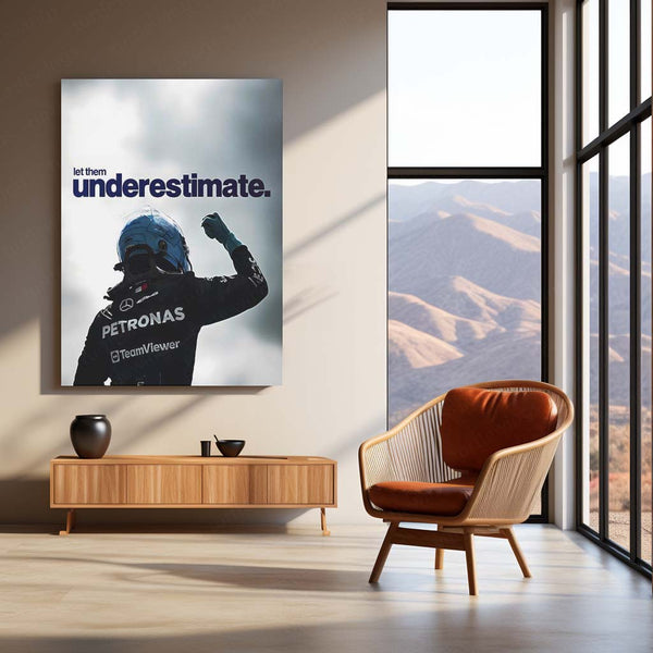 Quote Metal Poster | George Russell – Let Them Underestimate Metal Frame Quiet Confidence & Prove-It-Later Mindset Wall Art | Modern F1 Quote Metal Poster