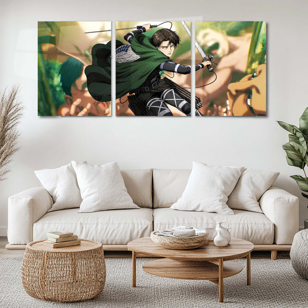 Anime Metal Poster Set of 3 | Attack on Titan | Levi Ackerman Survey Corps Battle Triptych Wall Art
