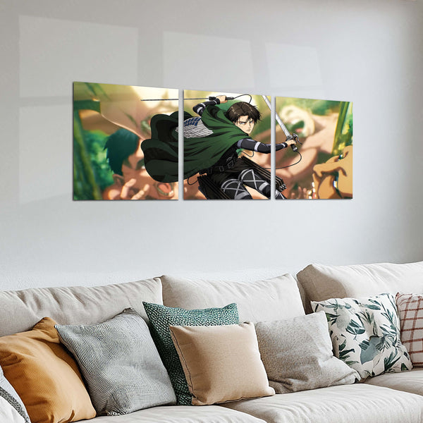 Anime Metal Poster Set of 3 | Attack on Titan | Levi Ackerman Survey Corps Battle Triptych Wall Art