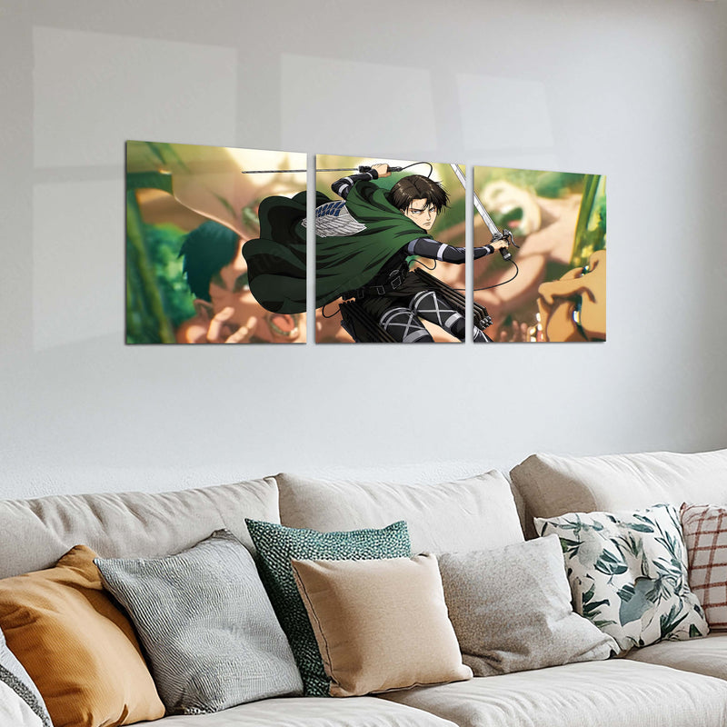 Anime Metal Poster Set of 3 | Attack on Titan | Levi Ackerman Survey Corps Battle Triptych Wall Art