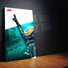 Formula 1 Metal Poster Set of 3 | Lewis Hamilton Text Design | Mercedes-AMG Petronas F1 Racing Triptych Wall Art | Premium Motorsport Metal Print