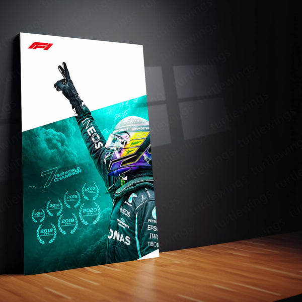Formula 1 Metal Poster Set of 3 | Lewis Hamilton Text Design | Mercedes-AMG Petronas F1 Racing Triptych Wall Art | Premium Motorsport Metal Print