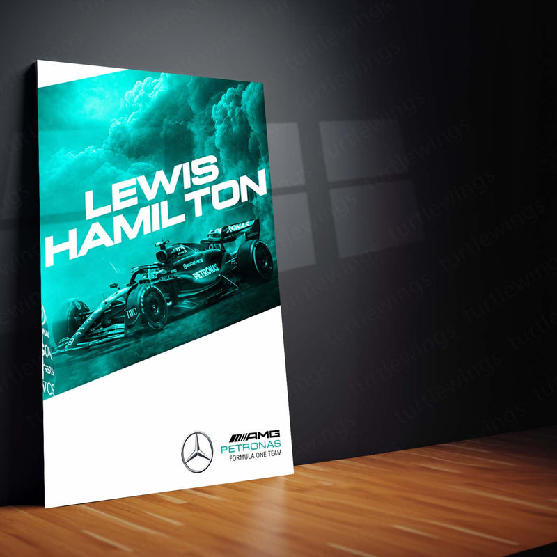 Formula 1 Metal Poster Set of 3 | Lewis Hamilton Text Design | Mercedes-AMG Petronas F1 Racing Triptych Wall Art | Premium Motorsport Metal Print