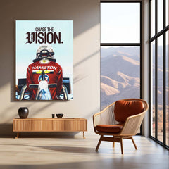 Quote Metal Poster | Lewis Hamilton “Chase the Vision” Metal Print | Ferrari Racing Motivational Wall Art | Formula Motorsport Poster