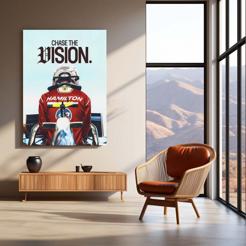 Quote Metal Poster | Lewis Hamilton “Chase the Vision” Metal Print | Ferrari Racing Motivational Wall Art | Formula Motorsport Poster