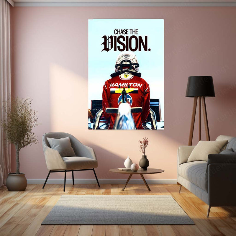 Quote Metal Poster | Lewis Hamilton “Chase the Vision” Metal Print | Ferrari Racing Motivational Wall Art | Formula Motorsport Poster