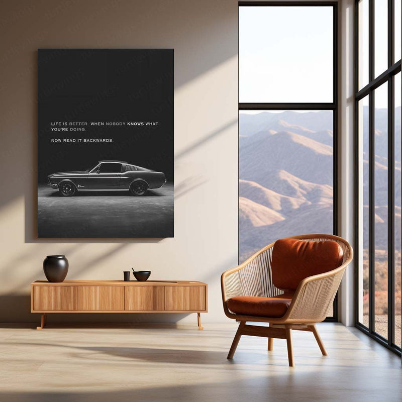 Life Is Better When Nobody Knows – Classic Mustang Metal Frame | Retro Car Quote Poster