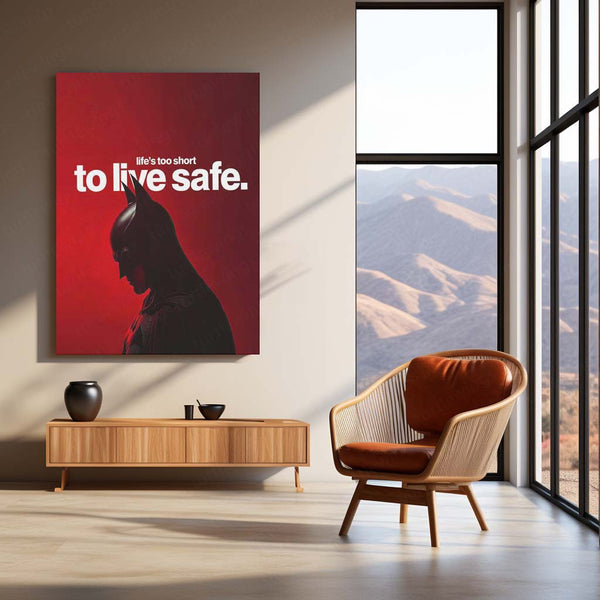 Life’s Too Short to Live Safe – Batman Red Background Motivational Metal Frame - TURTLEWINGS 