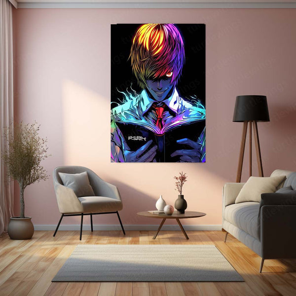 Anime Metal Poster | Light Yagami – Death Note Neon Rage Metal Poster | Anime Wall Frame