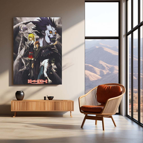 Anime metal poster | Death Note Ensemble – Light, L, Misa, Ryuk & Rem Metal Poster | Dark Anime Wall Frame