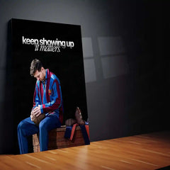 Quote Metal Poster | Lionel Messi – “keep showing up, it matters.” Quote | Football Motivation Metal Frame Wall Art - TURTLEWINGS 