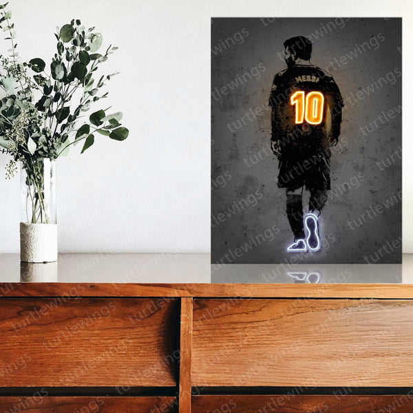 Lionel Messi Neon LED Metal Frame â Soccer Legend Wall Art - TURTLEWINGS 