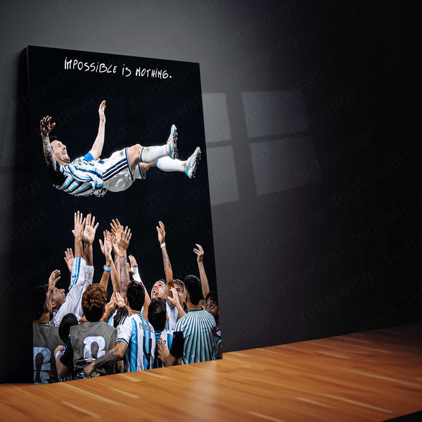 Lionel Messi Metal Poster | Impossible Is Nothing Football Wall Art | Legendary Argentina Metal Frame