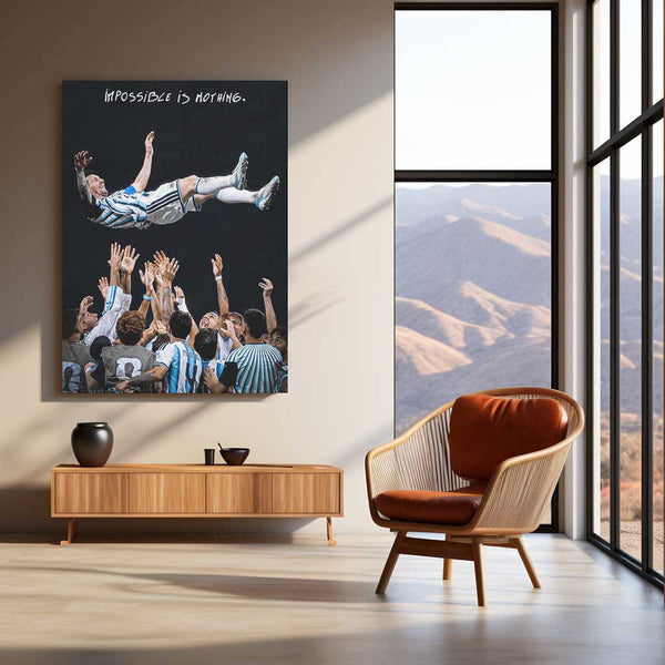 Lionel Messi Metal Poster | Impossible Is Nothing Football Wall Art | Legendary Argentina Metal Frame