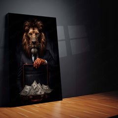 Lion in Suit Metal Poster | Royal Elegance Wall Art | Power & Confidence Decor Frame