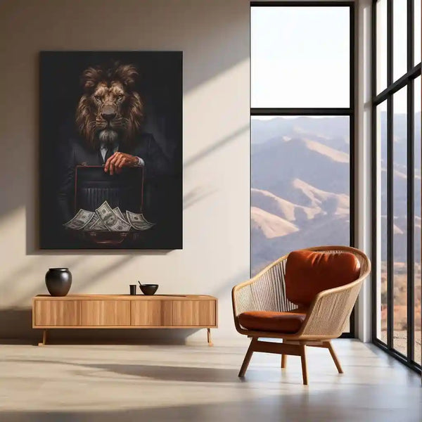 Lion in Suit Metal Poster | Royal Elegance Wall Art | Power & Confidence Decor Frame - TURTLEWINGS 