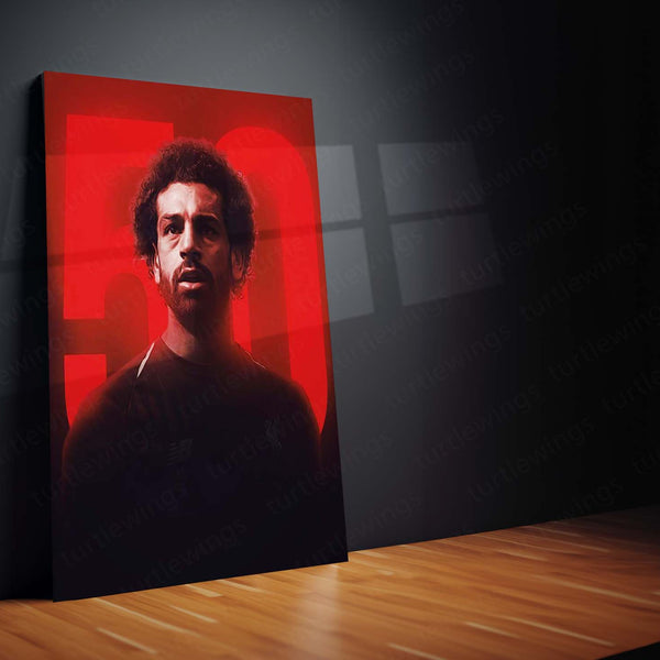 Liverpool FC Player with Curly Hair – “50” Milestone Background Metal Frame | Bold Red Wall Art - TURTLEWINGS 