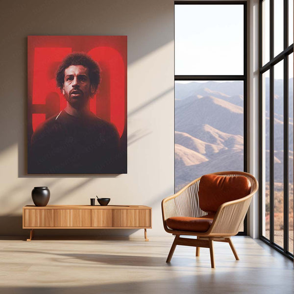 Liverpool FC Player with Curly Hair – “50” Milestone Background Metal Frame | Bold Red Wall Art - TURTLEWINGS 