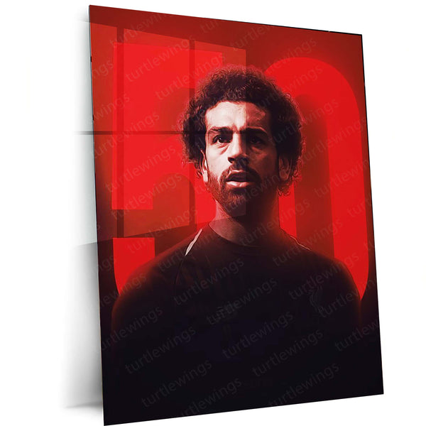 Liverpool FC Player with Curly Hair – “50” Milestone Background Metal Frame | Bold Red Wall Art - TURTLEWINGS 