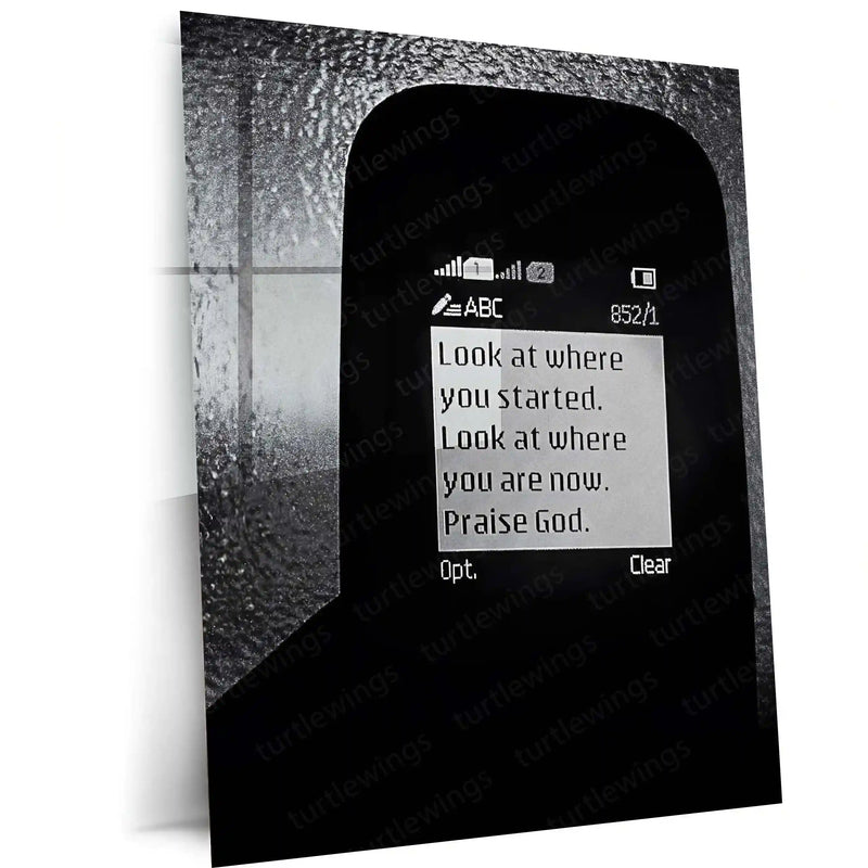 Quote Metal Poster | Look at Where You Started. Look at Where You Are Now. Praise God. | Gratitude, Growth & Faith Metal Frame - TURTLEWINGS 