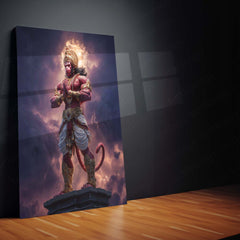Lord Hanuman – Divine Metal Frame | Spiritual Wall Art | Devotional Poster for Peace, Strength & Protection
