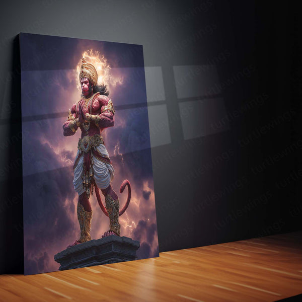 Lord Hanuman – Divine Metal Frame | Spiritual Wall Art | Devotional Poster for Peace, Strength & Protection