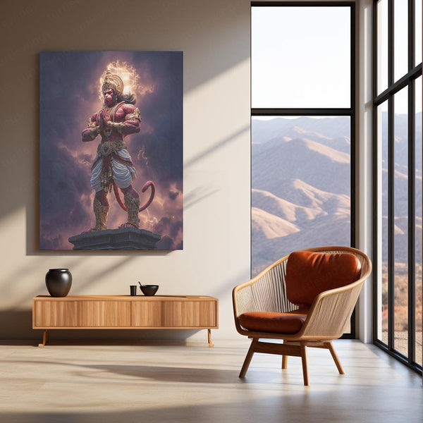 Lord Hanuman – Divine Metal Frame | Spiritual Wall Art | Devotional Poster for Peace, Strength & Protection