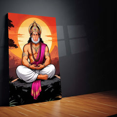 Spiritual Metal Poster Set of 3 | Lord Hanuman | Meditation & Sunset Triptych Wall Art – product image 4