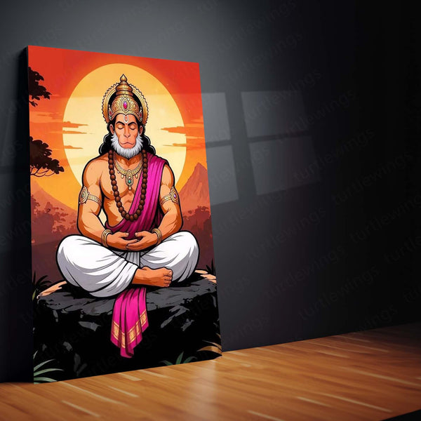 Spiritual Metal Poster Set of 3 | Lord Hanuman | Meditation & Sunset Triptych Wall Art – product image 4