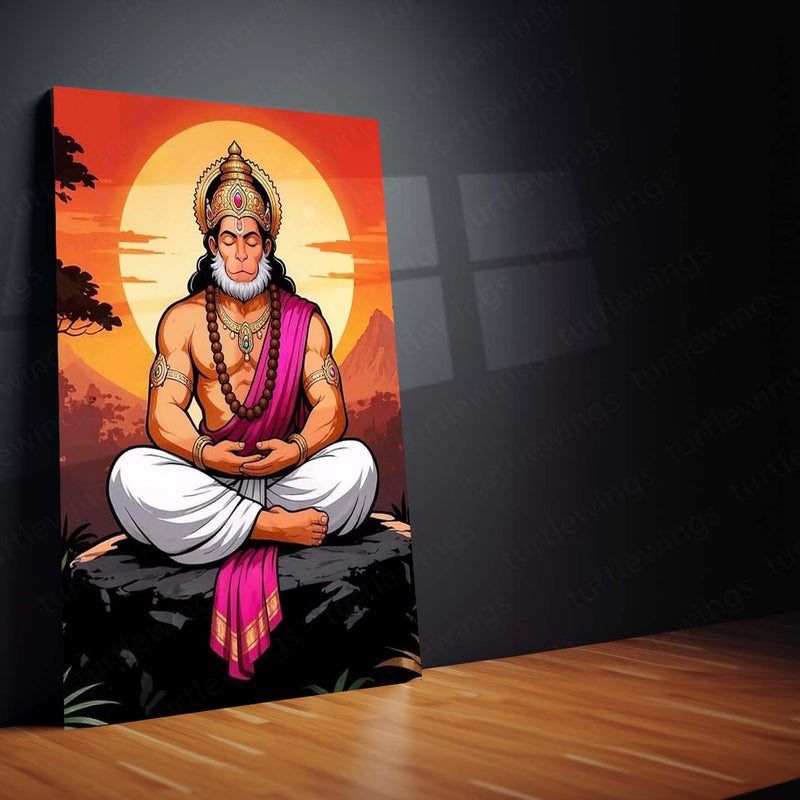 Spiritual Metal Poster Set of 3 | Lord Hanuman | Meditation & Sunset Triptych Wall Art – product image 4