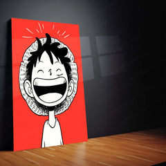 Luffy Laughing – Minimal One Piece Metal Frame | Anime Wall Art