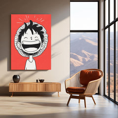 Luffy Laughing – Minimal One Piece Metal Frame | Anime Wall Art