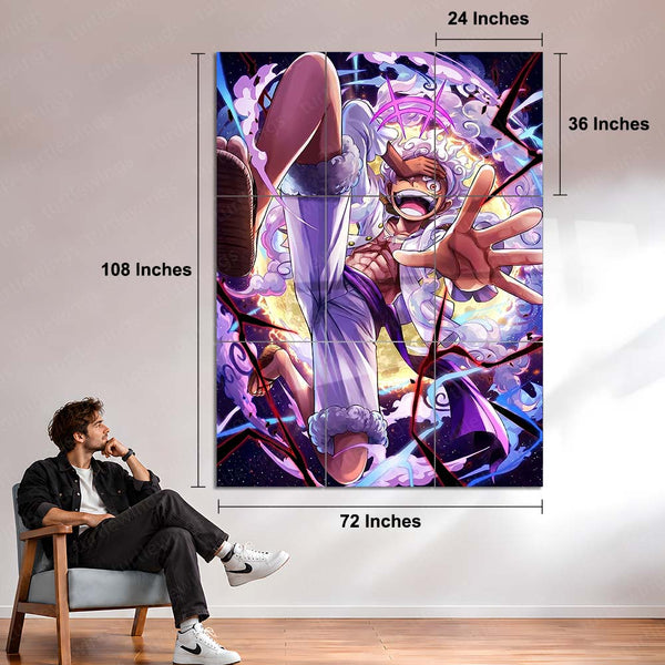 Anime Metal Poster Set of 9 | Luffy Gear 5 | One Piece Monkey D. Luffy Nika Wall Art | Gear Fifth Anime 9 Panel Metal Print