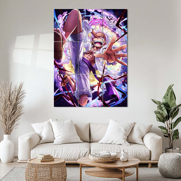 Anime Metal Poster Set of 9 | Luffy Gear 5 | One Piece Monkey D. Luffy Nika Wall Art | Gear Fifth Anime 9 Panel Metal Print