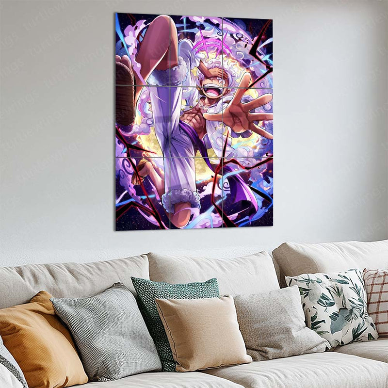 Anime Metal Poster Set of 9 | Luffy Gear 5 | One Piece Monkey D. Luffy Nika Wall Art | Gear Fifth Anime 9 Panel Metal Print